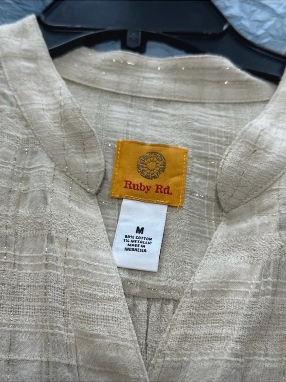 Ruby Rd. Cream Button-Front Tunic with Subtle Metallic Thread - Picture 2 of 6